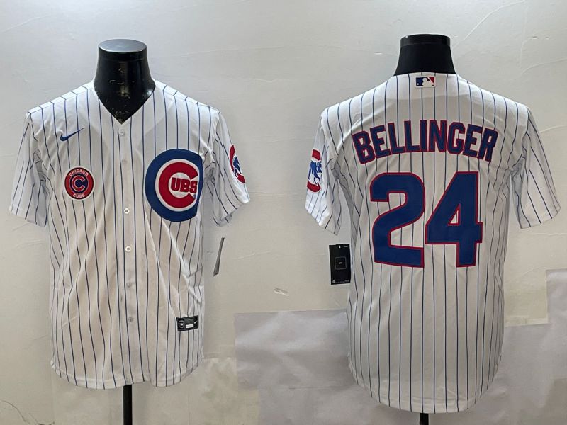 Men Chicago Cubs 24 Bellinger White Stripe Game 2025 Nike MLB Jersey style 3